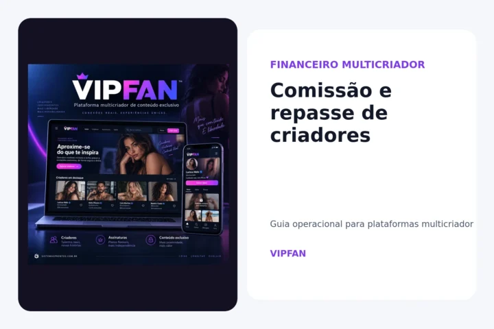Comissão e repasse financeiro em plataforma multicriador VIPFAN